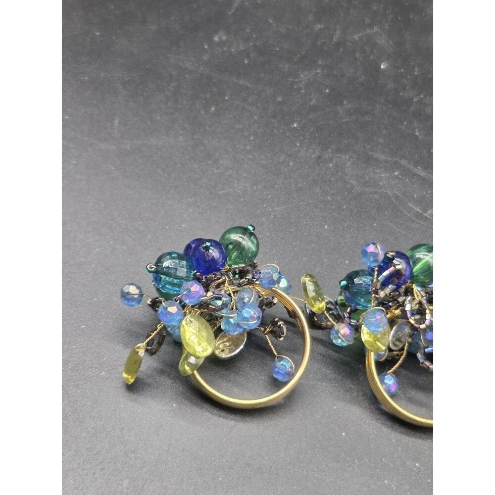 Set of 2 Beaded Napkin Holders Blue Bead Copper Ring